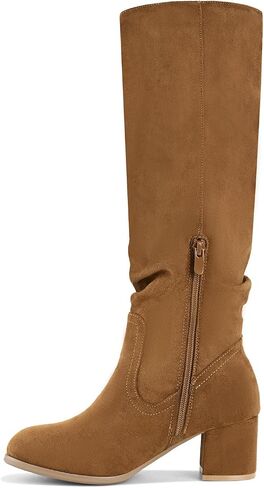 Shoe'N Tale Women's Knee High Boots Chunky Heel Pointed Toe Suede Slouch Winter Shoes with Side Zipper in Saudi Arabia