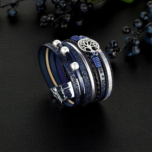 Layered Leather Bangle Cuff Boho Bohemian Wide Bracelets Wrap Tree of Life Wristband Jewelry for Women in Saudi Arabia