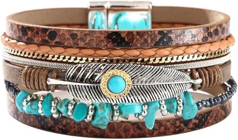 Feather Leather Wrap Bracelets for Women Handmade Braided Boho Multi-Layer Bracelet Wristband Cuff Bangle Birthday Jewelry in Kuwait