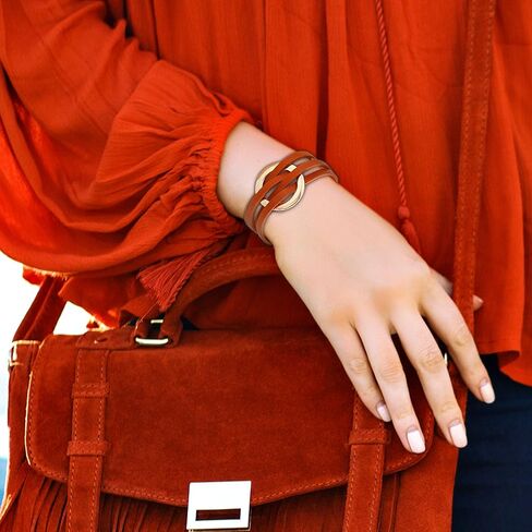 سوار جلدي للنساء من الجلد الأسود مضفر سوار بوهو متعدد الطبقات سوار جلدي ملفوف سوار الهالوين عيد الحب الذكرى السنوية هدايا عيد الميلاد in Kuwait