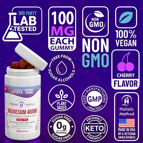 Magnesium Citrate Gummies - Sugar-Free, Vegan and Non-GMO for Better Sleep and Relaxation - No Sugar Alcohol - Magnesium Supplement for Adults, Teens and Kids - Mixed Berry - 240 Chews in Saudi Arabia