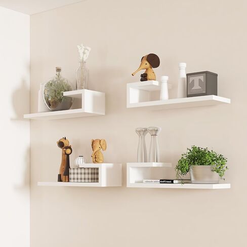 Golden State Art, Floating Shelves, Modern Wall Shelves for Wall Decor, Living Room/Bedroom/Kitchen/Home Office, Floating Shelf for Home Storage & Organization, 15.75 in, White, Set of 4 in Saudi Arabia