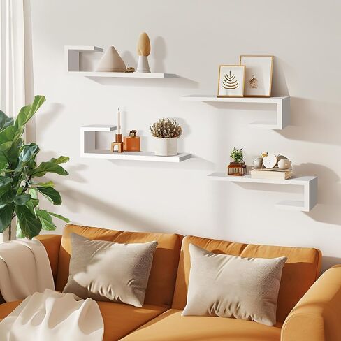 Golden State Art, Floating Shelves, Modern Wall Shelves for Wall Decor, Living Room/Bedroom/Kitchen/Home Office, Floating Shelf for Home Storage & Organization, 15.75 in, White, Set of 4 in Saudi Arabia