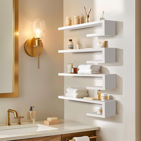 Golden State Art, Floating Shelves, Modern Wall Shelves for Wall Decor, Living Room/Bedroom/Kitchen/Home Office, Floating Shelf for Home Storage & Organization, 15.75 in, White, Set of 4 in Saudi Arabia