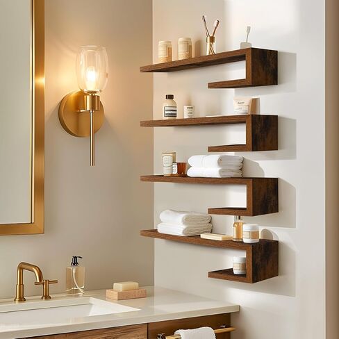 Golden State Art, Floating Shelves, Modern Wall Shelves for Wall Decor, Living Room/Bedroom/Kitchen/Home Office, Floating Shelf for Home Storage & Organization, 15.75 in, White, Set of 4 in Saudi Arabia