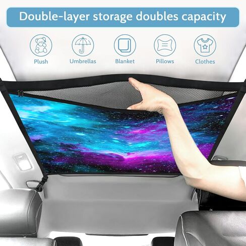 Skull Car Ceiling Cargo Net Pocket Hanging Storage Bag with Zipper 31.5"x21.6" Double-Layer Mesh Car Roof Storage Organizer Long Road Trip Truck SUV Travel Camping in Saudi Arabia