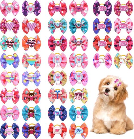 40PCS Christmas Dog Bows Cute Puppy Dog Small Bowknot Hair Bows with Rubber Bands Small Dog Hair Bowknot Pet Hair Accessories Pet Grooming Accessories for Party (Christmas Theme) in Kuwait