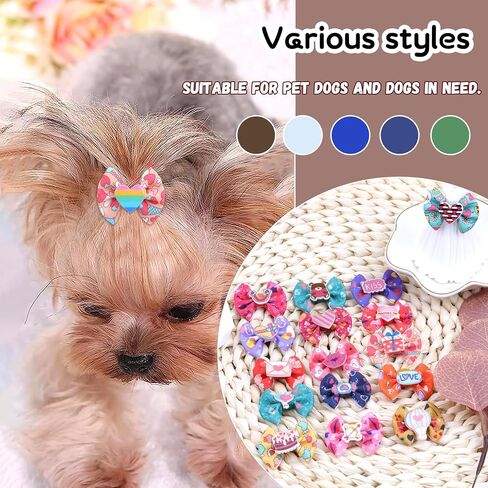 40PCS Christmas Dog Bows Cute Puppy Dog Small Bowknot Hair Bows with Rubber Bands Small Dog Hair Bowknot Pet Hair Accessories Pet Grooming Accessories for Party (Christmas Theme) in Kuwait