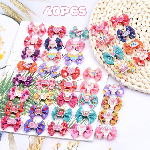 40PCS Christmas Dog Bows Cute Puppy Dog Small Bowknot Hair Bows with Rubber Bands Small Dog Hair Bowknot Pet Hair Accessories Pet Grooming Accessories for Party (Christmas Theme) in Kuwait