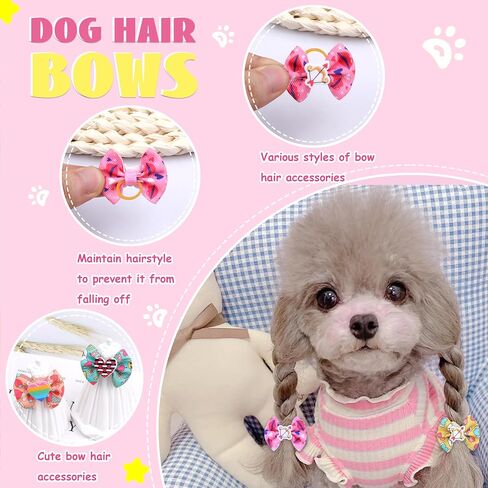 40PCS Christmas Dog Bows Cute Puppy Dog Small Bowknot Hair Bows with Rubber Bands Small Dog Hair Bowknot Pet Hair Accessories Pet Grooming Accessories for Party (Christmas Theme) in Kuwait