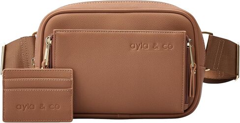 AYLA & CO Women's Fanny Pack Adjustable Belt Bag with Crossbody Style, Magnetic Pocket, Key Leash, and Charging Pocket, Regular Strap 32-46 Inch, Caffe in Saudi Arabia