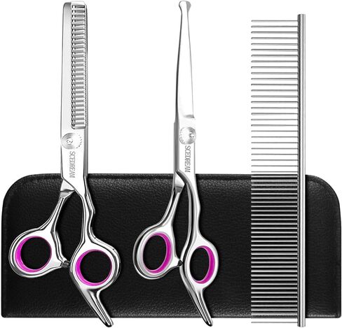 Dog Grooming Scissors for Dogs with Safety Round Tips, 5 in 1 Dog Scissors for Grooming, Curved Dog Grooming Scissors,Professional Pet Grooming Shears Set for Dogs and Cats in Kuwait