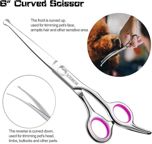 Dog Grooming Scissors for Dogs with Safety Round Tips, 5 in 1 Dog Scissors for Grooming, Curved Dog Grooming Scissors,Professional Pet Grooming Shears Set for Dogs and Cats in Kuwait