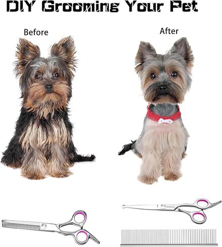 Dog Grooming Scissors for Dogs with Safety Round Tips, 5 in 1 Dog Scissors for Grooming, Curved Dog Grooming Scissors,Professional Pet Grooming Shears Set for Dogs and Cats in Kuwait