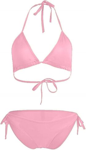 Women 2 Piece Bikini Set Sexy Halter Triangle Top Cheeky String Thong Swimsuit in Saudi Arabia