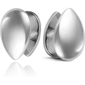 1 Pair Cute gauges like teardrop Silver/Gold Ear Tunnels Plugs 316 Stainless Steel Ear Gauges Weight Saddle Plugs Hypoallergenic expander Piercing Body Jewelry for women and men