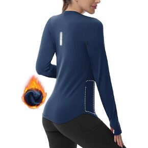 Women Thermal Fleece Lined Running Shirts Long Sleeve Winter Cold Weather Ski Athletic Top with Thumbhole Zipper Pocket