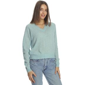 Minnie Rose Women's Long Sleeve Cotton Cashmere Frayed Edge V-Neck Sweater in Kuwait