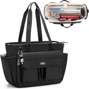 LoDrid Teacher Tote Bag with 15.6" Laptop Padded Sleeve, Utility Bag with Top Zipper Closure and Large Compartment for Work