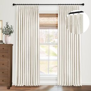 Linen Pinch Pleated Curtains 100% Blackout Pinch Pleat Curtains 96 Inches Long 2 Panels Linen Blackout Curtains for Bedroom,Pinch Pleat Drapes with Hooks,40" W x 96" L,Natural