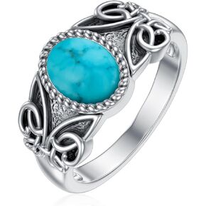 Turquoise Ring 925 Sterling Silver Ring Oval Cut Bohemia Natural Turquoise Stone Ring Vintage Jewelry for Birthday Mother's Day Christmas