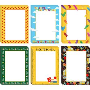 Whaline 120Pcs Back to School Stationery Paper 6 Designs Colorful School Stuff Letterhead Paper Border Computer Printing Writing Letters for First Day of School Classroom Supplies, 8.5 x 11 Inch