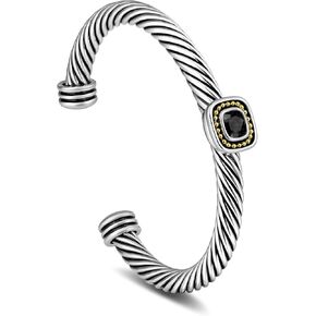 Cuff Bracelet for Women Cable - Twisted Bracelets Silver Bangle - Two Tone Black Crystal Designer Dupes Bracelets Jewelry Gifts
