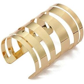 Alloy Metal Gold Hollow Hoop Open Cuff Wide Bracelet Bangle
