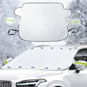 64 x 49 inches Windshield Cover - Best for Ice, Frost & Snow Removal, All-Seasons Windshield Cover Sunshade Protector for Cars Trucks SUV, Mirror Covers Included, Car Accessories(Black)