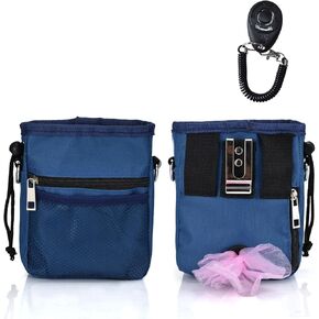 Dog Treat Pouch & Training Clicker - Waterproof Bag with Multiple Pockets, Adjustable Belt, Built-in Poop Dispenser & Hands-Free Carrying - Ideal for Walking, Outdoor Activities - Grey