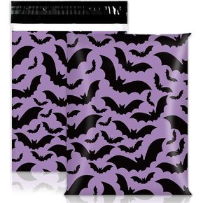 50Pcs Halloween Poly Mailers 10 x 13 Inch Purple Black Bats Envelope Mailers Bulk Halloween Self-Sealing Plastic Packaging Mailing Bags for Small Business