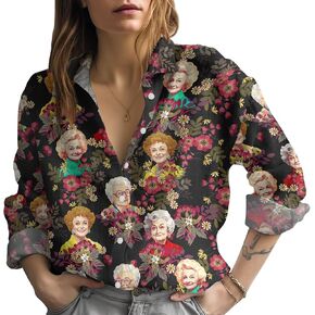 Movie Women's Button Shirt, Casual Lightweight Button-Down Shirt, Summer Breathable Long Sleeves Shirt