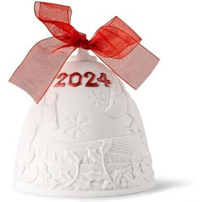LLADRÓ Christmas Bell Year 2024 Re-Deco Red. Decorative Ornament in Matte Porcelain with Red Details. Porcelain Christmas Bell #18479