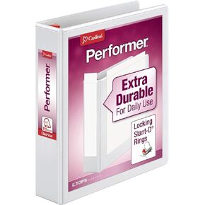 Cardinal Performer 3-Ring Binder, 4", Locking Slant-D Rings, 890-Sheet Capacity, ClearVue Presentation Binder, Nonstick, PVC-Free, White (19050)