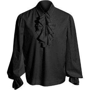 Mens Pirate Shirt Vampire Costume Ruffled Steampunk Halloween Tops Gothic Cosplay Renaissance Victorian Clothing