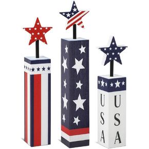 Labor Day Decorations Wooden Firework Sign, Veterans Day Decorations Patriotic Tiered Tray Decor, Red White and Blue Decorations Memorial Day Independence Day Table Decorations for Tabletop Home