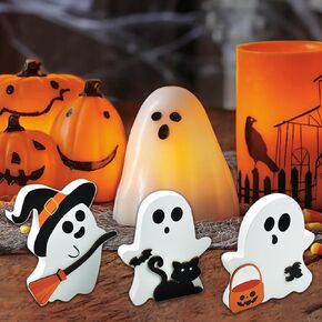 Nialnant 3 PCS Halloween Decor Wooden Ghost Sign Halloween Tiered Tray Decorations, Halloween Decorations Indoor Sign Decor, Cute Wooden Ghost Halloween Decorations Table Decor