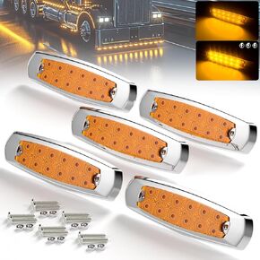 Trailer Marker LED Lights Amber 12LED Side Marker Clearance Front Rear Turn Signal Indicator Light 6'' 12V Flash Strobe Constant Marker Light Waterproof for Trailer Truck Van Pickup ATV RV, 5Pcs