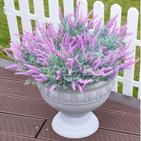 Artificial Lavender Flower Plants Bundles for Outdoor Indoor Summer Fall Decoration, 12pcs Faux Fake Plastic UV Resistant Realistic Flowers for Outside Home Porch Patio Window Box