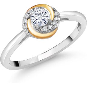 Gem Stone King 925 Silver and 10K Yellow Gold White Moissanite and White Lab Grown Diamond Solitaire Engagement Ring For Women | 0.30 Cttw | Round 4MM | Available In Size 5, 6, 7, 8, 9