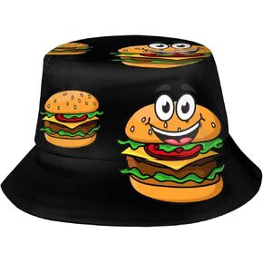 Funny Hamburger Bucket Hat Fisherman Sun Bucket Hat for Adults Teens Wide Brim Beach Fisherman Cap