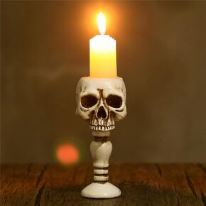 Scary Small Skeleton Candleholder Retro Horrible Halloween Decoration Skull Candlestick Holder for Halloween Party Bars, Black
