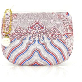 Handmade Jewelry Pouch Women Coin Purse Brocade Zipper Wallet Silk Rosary Bag - SeaGreen