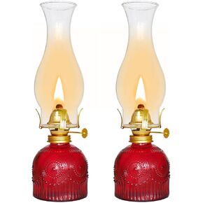 2 Pieces Large Chamber Oil Lamps, Glass Clear Color Kerosene Lamps for Indoor Use Home Decorative Hurricane Lamp Oil Lantern 11" Vintage Oil Lamp for Tabletop Decor Lighting