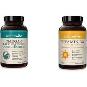 NatureWise Extra-Strength Omega 3 Fish Oil Supplement - 1000mg per Serving - 600 EPA & 400 DHA and Vitamin E - Support for Heart & Brain Health - Lemon Flavor, Non-GMO - 60 Softgels[1-Month Supply] in Saudi Arabia