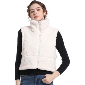 V VOCNI Womens Sherpa Fleece Vest Fuzzy Crop Vest Casual Sleeveless Jacket Zipper Waistcoat Outwear in Kuwait