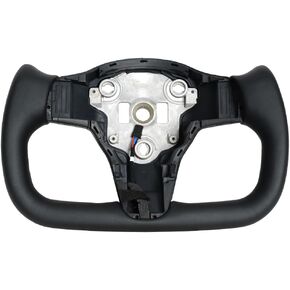 Yoke Racing Steering Wheel, Black Microfiber Leather without Front Trim for Tesla Model 3/Y 2017-2023 With Heating Function