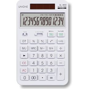 14 Digits Desktop White Calculator with a Bright LCD, Dual Power Handheld Desktop. Color. Business, Office, High School