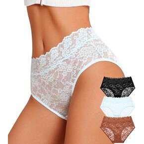 Lace High Waisted Underwear for Women Sexy Stretch Full Coverage Briefs Seamless Cheeky Hipster Panties 3 Pack