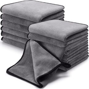12 Pcs Microfiber Towels for Cars Large Thick Microfiber Car Drying Towel Auto Detailing Towel Absorbent Soft Cleaning Polishing Towels for Car Cleaning, 16 x 16 Inch 800 GSM (Gray and Blue)
